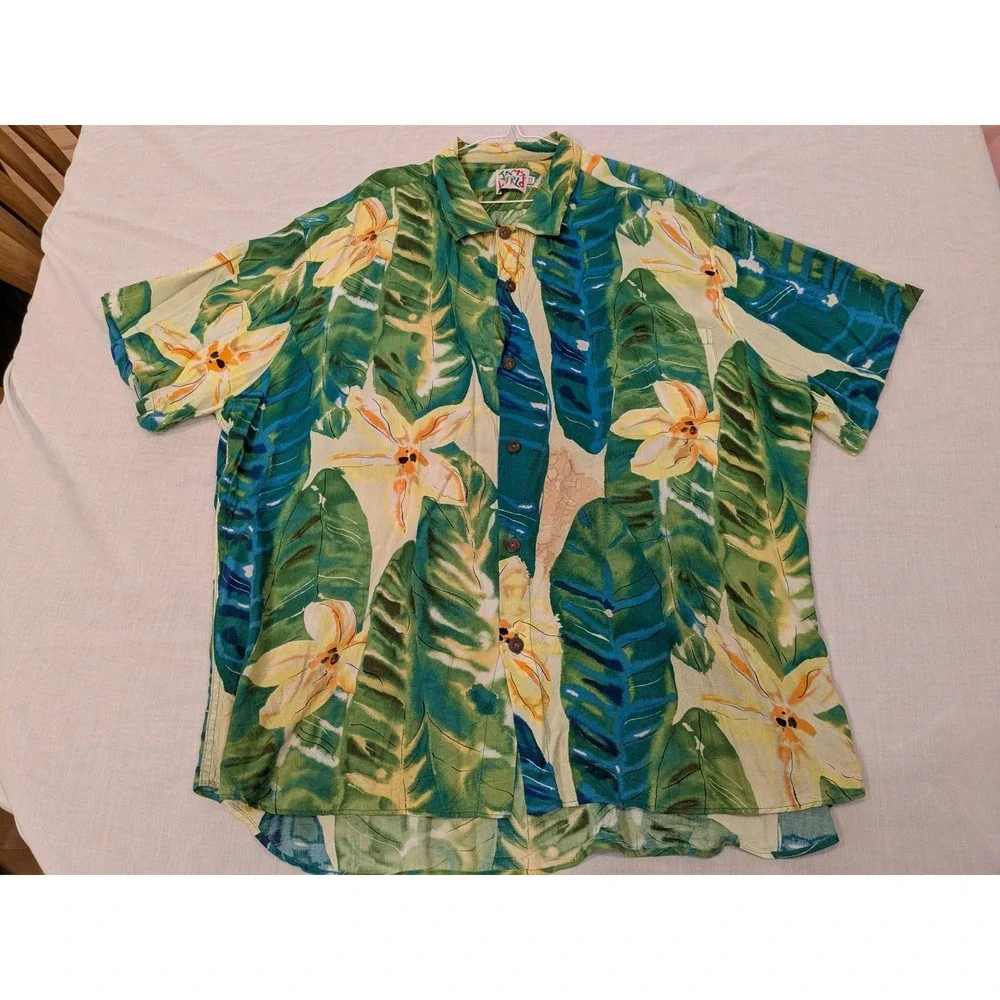 Vtg. Jams World Shirt Mens 2XL Green Tropical Floral Hawaiian Aloha Rayon‎ USA - Picture 11 of 15